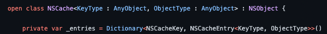 dictionary in NSCache code