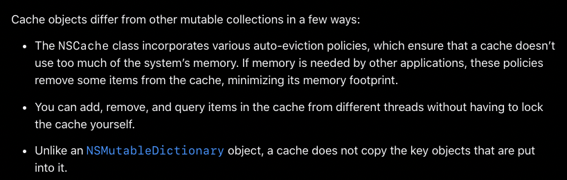 dictionary in NSCache code