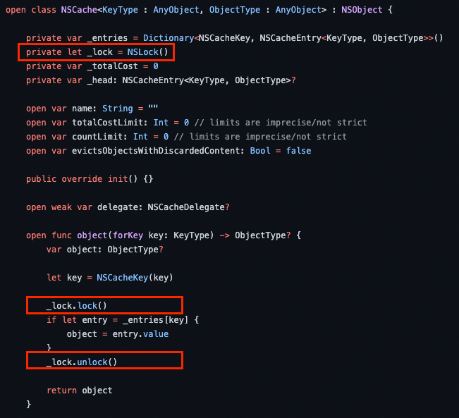 NSLock in NSCache code