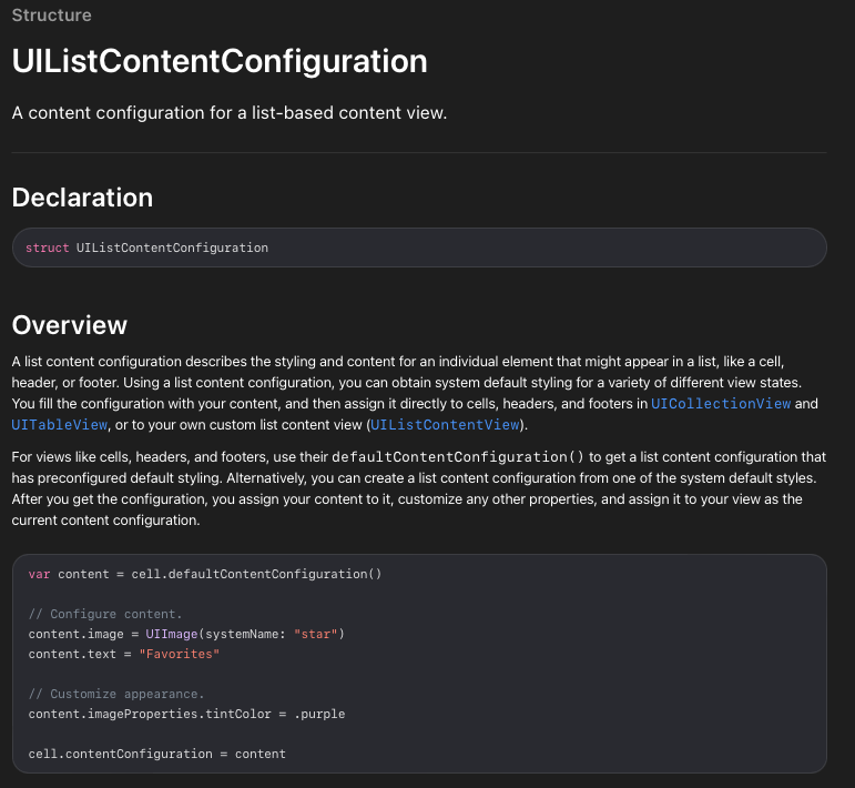 UIListContentConfiguration in document